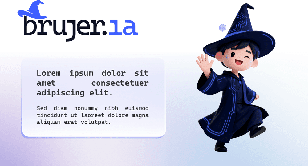 Official brujer.ai mascot — SATMA's applied-AI-for-marketing platform, in private beta for 2026